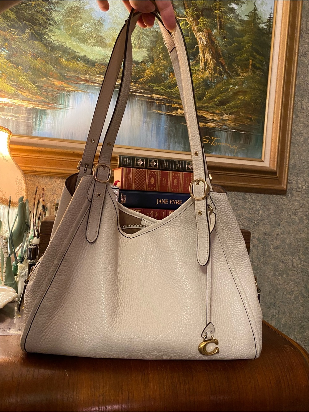 Coach C4824 Lori Shoulder Bag In Chalk/ Eggshell White Pebbled Leather FLAWED